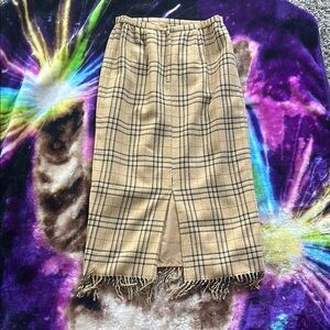 ✏️80s 90s Plaid Fringe Secretary Skirt - Tan - Sag Harbor✏️
